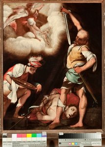 Keresztelő Szent János dekoltációja Egy férfi felveszi a szent fejét és egy fennsíkra teszi (Keresztelő Szent János lefejezése) Il Cerano (Giovan Battista Crespi) festménye (1567/8-1632), Genes, Musei di Strada Nuova (sz. PB 2812)
