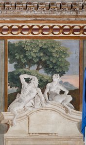 Vendégszálló, Vidéki jelenetek szobája: monokróm freskó egy szatírt és egy maenádot ábrázol alkotó: Giovanni Battista Tiepolo