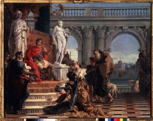 Maecenas bemutatja a művészeteket Augustusnak. Caius Cilnius Maecenas (vagy Mecene) (kb. ie 70-i. e. 8) római politikus, aki vagyonát és befolyását a művészetek és a levelek népszerűsítésének szentelte. alkotó: Giovanni Battista Tiepolo