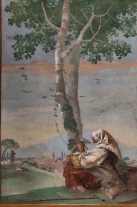 Öreg parasztasszony egy kosár tojással, a „Foresteria”-ból (vendégház) alkotó: Giovanni Battista Tiepolo