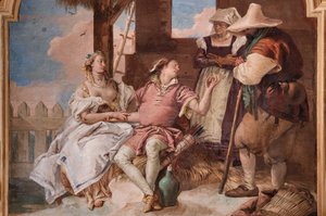 Palazzina (Kis épület): az Ariosto második szobája vagy szobája az "Orlando Furioso" epizódjait ábrázoló freskókkal: "Angelica és Medoro a pásztorok házában" alkotó: Giovanni Battista Tiepolo