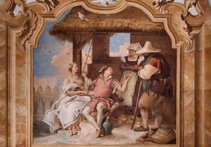 Palazzina (Kis épület): az Ariosto második szobája vagy szobája az "Orlando Furioso" epizódjait ábrázoló freskókkal: "Angelica és Medoro a pásztorok házában" alkotó: Giovanni Battista Tiepolo