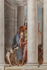 Palazzina (Kis épület), a bejárati csarnok: "A görög flotta Aulide-ban", részlet egy kutyát és egy katonát ábrázol alkotó: Giovanni Battista Tiepolo