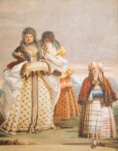 Téli séta, Giambattista Tiepolo (1696-1770), freskó, részlet, A gótikus szoba, Villa Valmarana ai Nani vendégnegyede, Vicenza, Olaszország alkotó: Giovanni Battista Tiepolo
