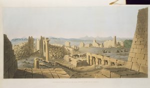 A G. Belzoni által felfedezett Carnac Nagy Templom romjainak általános képe az egyiptomi és núbiai kutatásokat szemléltető táblákról, Charles Hullmandel (1789-1850) metszetében, 1820 (litho)