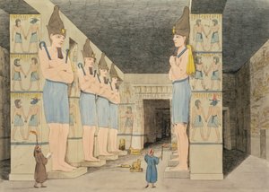 Giovanni Belzoni által felfedezett Ybsombul-i (Núbia) templom belsejének képe, Augustine Aglio (1777-1857) 48-as táblája az Egyiptomban és Núbiában végzett kutatásokat szemléltető táblákról,