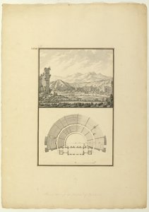 A Hierapolisi Színház (ma Pamukkale) képe és terve, 1750 körül (toll, tinta és mosás papíron)