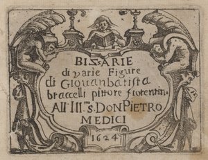 Címlap a "Különféle figurák Gonzójához" alkotó: Giovanni Battista Bracelli