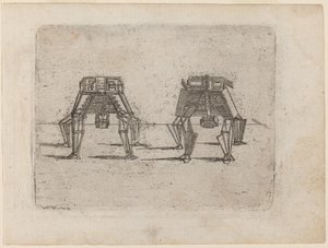 Két köbös figura kezükkel a földön alkotó: Giovanni Battista Bracelli
