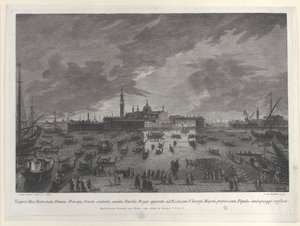 Éjszakai kilátás a dózse és a velencei szenátus szenteste felvonulásáról San G...-ba, 1763. alkotó: Giovanni Battista Brostoloni