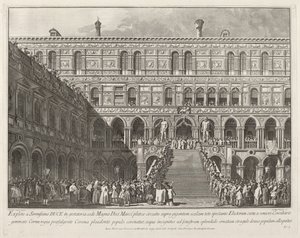 A hercegi palota Scala dei Gigantijában megkoronázott dózse, 17631766.