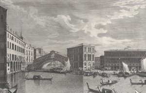 A Rialto-híd, Velence, csónakokkal és gondolákkal a vízben, 1763.