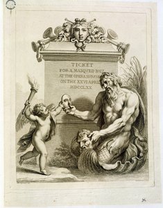 Jegy egy Álarcosbálra az Operaházban április 26-án, metszett Francesco Bartolozzi (1727-1815), 1770 alkotó: Giovanni Battista Cipriani