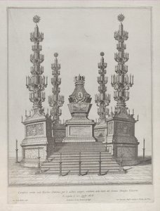 Katafalk X. Kelemen pápának: 15 lépcsős emelvényre emelt központi építmény, 1676-os k...