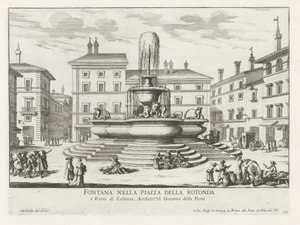 A Pantheon szökőkútja a Piazza della Rotonda te Rómában Szökőkút a Piazza della Rotondán (cím a tárgyon) Róma szökőkútjai (sorozat címe) Fonteinen van Rome (sorozat címe) alkotó: Giovanni Battista Falda