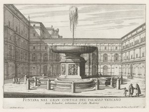 Fontein a Cortile del Belvedere-ben Vaticaanban Szökőkút a Vatikáni Palota nagy udvarában (cím a tárgyon) Róma szökőkútjai (sorozat címe) Fonteinen van Rome (sorozat címe) alkotó: Giovanni Battista Falda