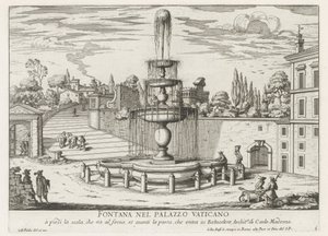 Szökőkút a Vatikánban Fontana nel Palazzo Vaticano (cím a tárgyon) Fontane di Roma (sorozat címe) Róma szökőkútjai (sorozat címe) alkotó: Giovanni Battista Falda