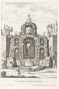 Szökőkút galambokkal a római Villa Doria Pamphilj kertjében Columbae Pamphyliae fons (cím a tárgyon) Le fontane ne palazzi e ne giardini di Roma (sorozat címe) Szökőkutak a római palotákban és kertekben (sorozat címe) alkotó: Giovanni Battista Falda