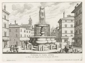 Fontein a Piazza Giudia te Rómában Szökőkút a Piazza Giudeán (cím a tárgyon) Róma szökőkútjai (sorozat címe) Fonteinen van Rome (sorozat címe) alkotó: Giovanni Battista Falda
