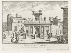 Fontein a Piazza Montecitorio te Rómában Fontana a Monte Citorio (cím a tárgyon) Fontane di Roma (sorozat címe) Fonteinen van Rome (sorozat címe) alkotó: Giovanni Battista Falda