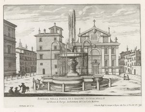 Fontein a Piazza Scossacavalli Rómában Szökőkút a Piazza di S. Giacomo Scossacavallón (cím a tárgyon) Róma szökőkútjai (sorozat címe) Fonteinen van Rome (sorozat címe) alkotó: Giovanni Battista Falda
