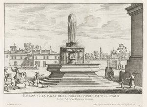 Fontein a Piazza del Popolo Rómában Szökőkút a Piazza della Porta del Popolo-n a torony alatt (cím a tárgyon) Róma szökőkútjai (sorozat címe) Fonteinen van Rome (sorozat címe)