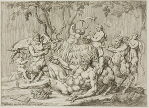 Silenus kecskékkel és szatírokkal fekvő Silenus