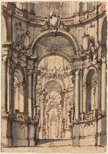 Színpadi díszlet kialakítása: Palota belseje árkádokkal, 1700-as évek közepe. alkotó: Giovanni Battista III Natali