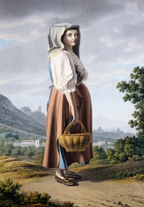 Paraszt Maddaloni hátterében, Giovan Battista Lusieri (kb. 1755-1821), akvarell papírra 32x23 cm, Olaszország