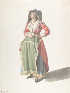 Fiatal nő hagyományos nápolyi ruhában áll, kb. 1775-1821.