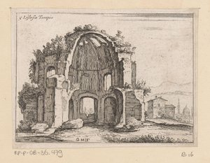 Minerva Medica templomának maradványai egy tájban Listesso Tempio (cím az objektumon) Róma kilátásai (sorozat címe) Alcune vedute et prospettive di luoghi dishabitati di Roma (sorozat címe) alkotó: Giovanni Battista Mercati