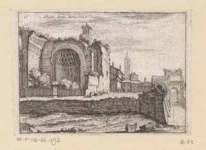 Resten van de Tempel van Venus en Roma te Rome Santa Maria nova mögött (cím az objektumon) Gezichten op Rome (sorozat címe) Néhány nézet és perspektíva a római lakatlan helyekről (sorozat címe) alkotó: Giovanni Battista Mercati