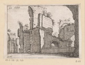 Caracalla fürdőjének maradványai Rómában Listesso (cím az objektumon) Róma kilátásai (sorozat címe) Alcune vedute et prospettive di luoghi dishabitati di Roma (sorozat címe) alkotó: Giovanni Battista Mercati