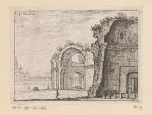 Diocletianus fürdőjének maradványai Rómában Listesse (cím az objektumon) Róma kilátásai (sorozat címe) Alcune vedute et prospettive di luoghi dishabitati di Roma (sorozat címe) alkotó: Giovanni Battista Mercati