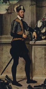 Egy lovag tornasisakjával, 1554-1558, 1936 alkotó: Giovanni Battista Moroni