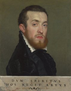 Egy fiatal férfi mellszobra felirattal alkotó: Giovanni Battista Moroni