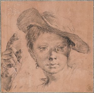 Fiú mutogat felemelt jobb kézzel alkotó: Giovanni Battista Piazzetta