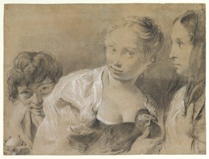 Fiú tojással, lány tyúkkal és egy figyelő nő alkotó: Giovanni Battista Piazzetta