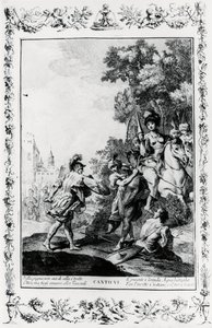 Párbaj Ottone és Tancredi között Clorinda jelenlétében, VI. ének, Jeruzsálem kézbesítve alkotó: Giovanni Battista Piazzetta