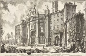 A Santa Croce in Gerusalemme-bazilika homlokzatának látképe alkotó: Giovanni Battista Piranesi
