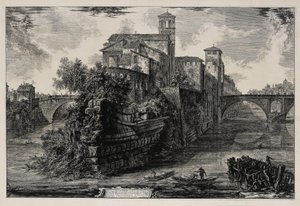 A Tiberis-sziget látképe (a Vedute di Roma című műből) alkotó: Giovanni Battista Piranesi