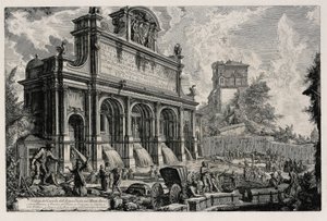 Az Acqua Paola forrás látképe a Gianicolón (a Vedute di Roma című műből) alkotó: Giovanni Battista Piranesi