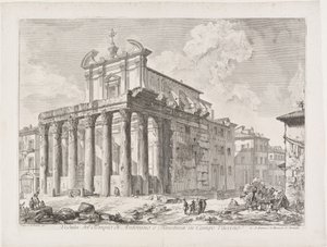Antoninus és Faustina templomának látképe a Campo Vaccinón alkotó: Giovanni Battista Piranesi