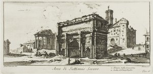 Septimius Severus boltíve. 1. Egyetértés temploma. 2. Feljutás a Capitolium-hegyre, 13-as tábla a diadalívek és más emlékművek egyes kilátásairól alkotó: Giovanni Battista Piranesi
