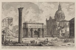 Septimius Severus diadalíve. Közepén haladt át az ókori Via Sacra, amely a győzteseket a Capitoliumra vezette (a Santi Martina e Luca templommal) alkotó: Giovanni Battista Piranesi