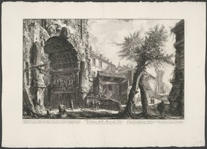 Boog van Titus Rómában Kilátás a Titusz boltívére (cím az objektumon) Gezichten op Rome (sorozat címe) Róma kilátásai, amelyeket Giambattista Piranesi építész, Ve (nez) iano tervezett és vésett (sorozat címe) alkotó: Giovanni Battista Piranesi