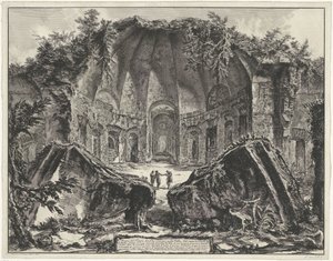 Canopus a Villa Adriana te Tivoliban A Canopic Isten templomának maradványai Hadrianus villájában Tivoliban (cím a tárgyon) Gezichten op Rome (sorozat címe) Róma látképeit Giambattista Piranesi építész, Ve(nez)iano rajzolta és vésette (sorozat címe) alkotó: Giovanni Battista Piranesi