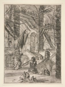 Carceri, VIII: A lépcsőház trófeákkal alkotó: Giovanni Battista Piranesi