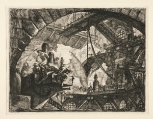 Carceri, X: Foglyok egy kivetítő platformon alkotó: Giovanni Battista Piranesi