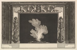 Kéménydarab: Sértett griffonok a szemöldökön és kandeláberek a korlátokon Ch. accomp..., kb. 1769. alkotó: Giovanni Battista Piranesi